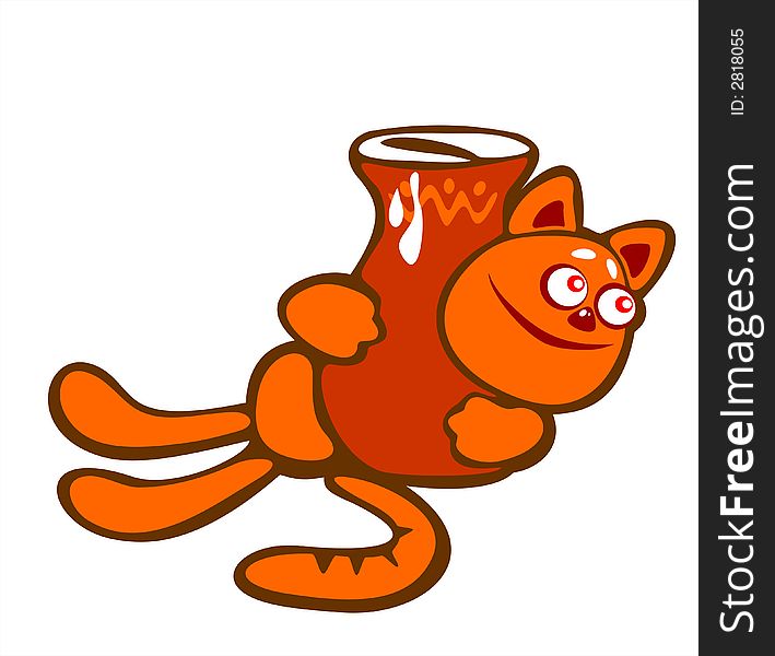 The amusing red cat embraces a jug with milk. The amusing red cat embraces a jug with milk.
