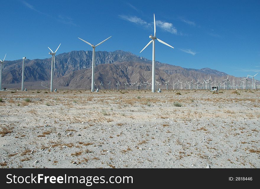 A large wind farm helps to power southern California. A large wind farm helps to power southern California.