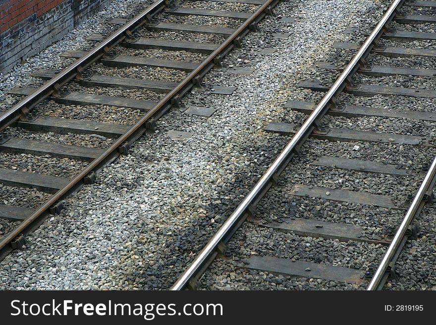 A section of railway track. A section of railway track