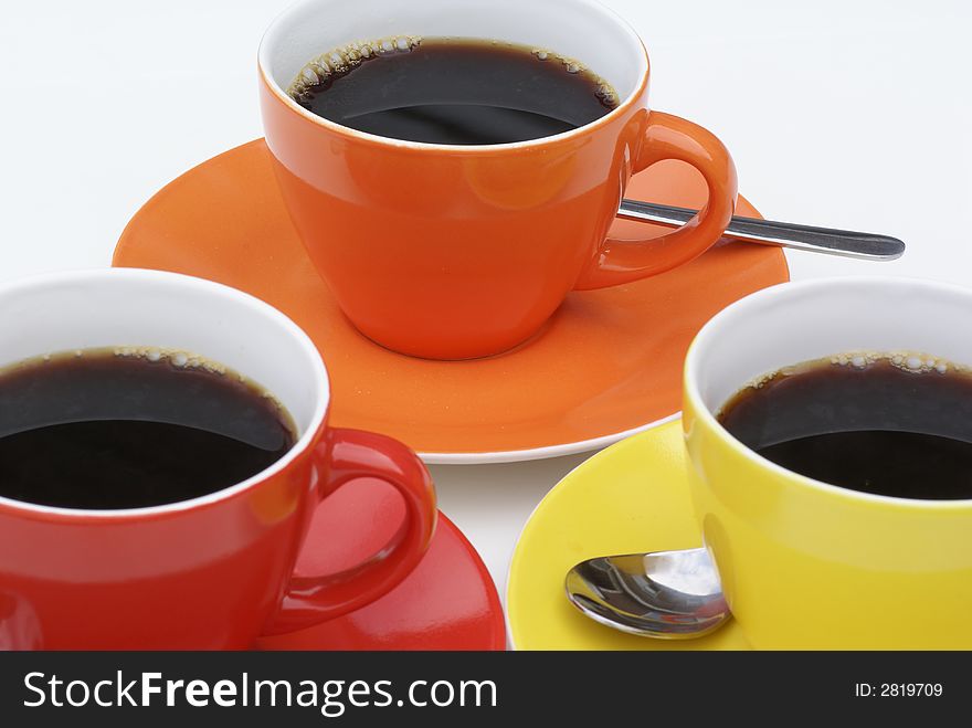 Cups of coffee in multiple spring colors. Cups of coffee in multiple spring colors.