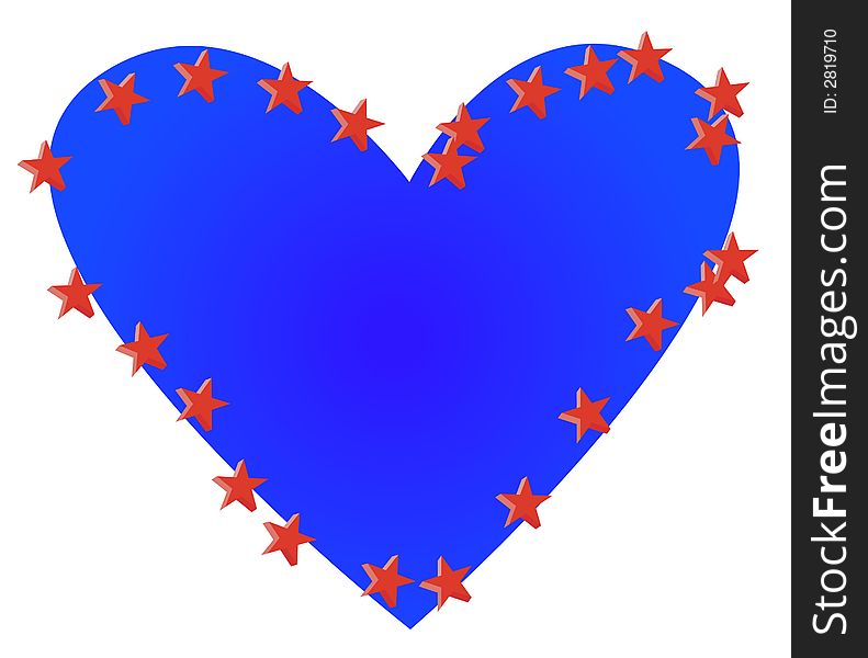 A heart covered with red star. A heart covered with red star.