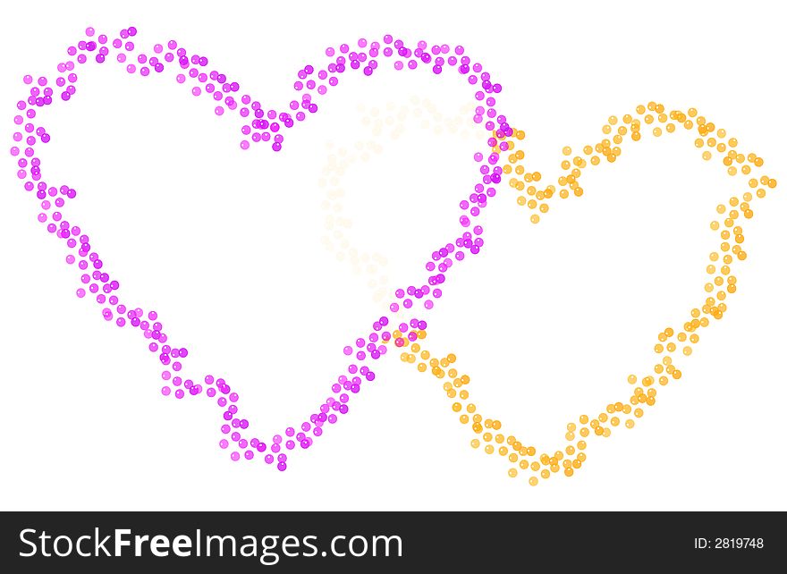 Twin hearts with two different colours in a white background. Twin hearts with two different colours in a white background