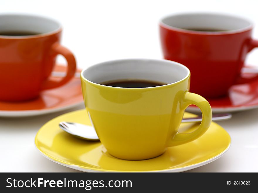 Three isolated cups of coffee. Three isolated cups of coffee.