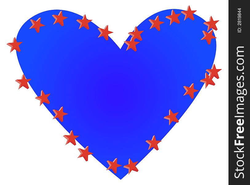A heart surrounded by stars in a white background. A heart surrounded by stars in a white background