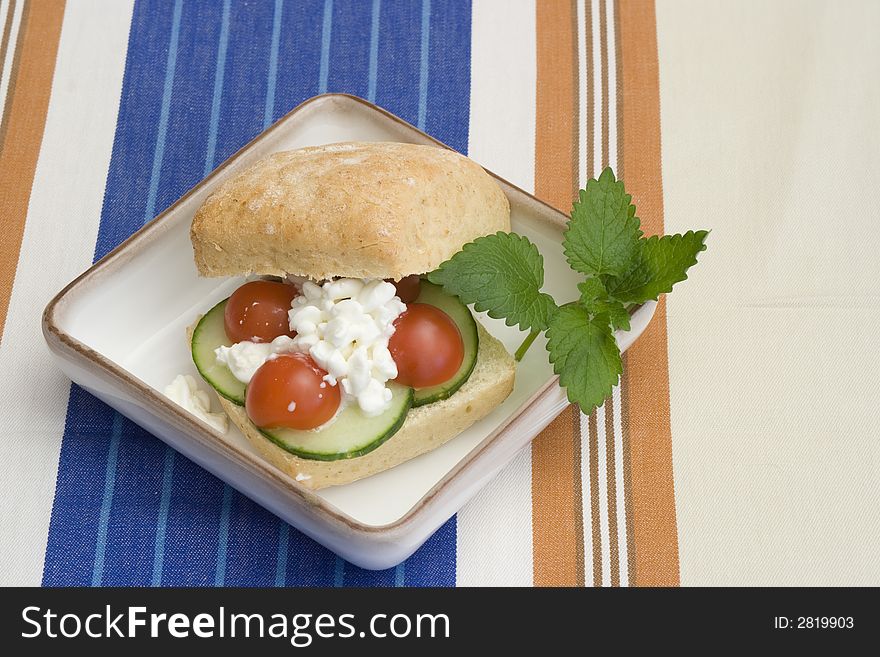 Healthy breakfast bun with cottage cheese