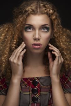 Young Beautiful Doll Girl With Curly Hair Royalty Free Stock Photo