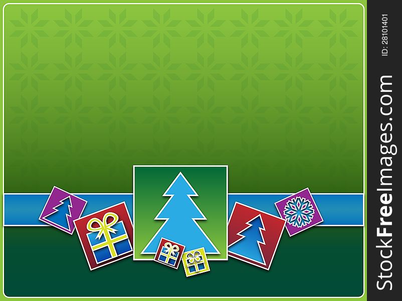 Christmas icons on a green background and place for your text