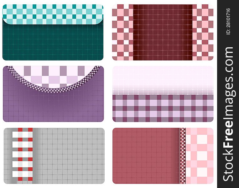 Six original cards made ??of checkered fabric, pastel shades. Six original cards made ??of checkered fabric, pastel shades.