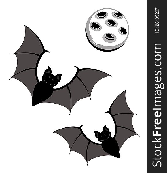 Flying bats with moon. Editable vector illustration