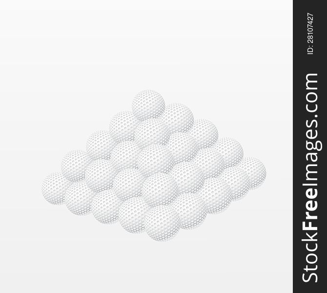 Golf balls made a pyramid on white background