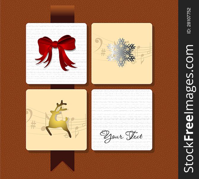 Vector illustration of a card with a ribbon, a deer and a snowflake. Vector illustration of a card with a ribbon, a deer and a snowflake