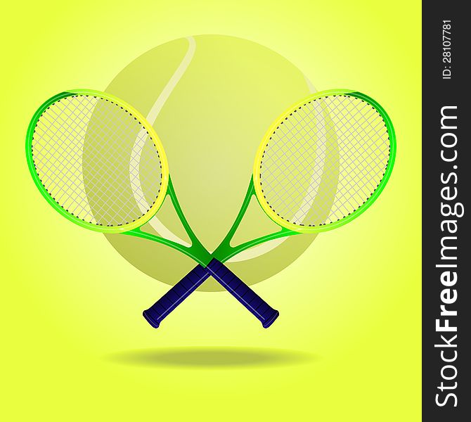 Vector illustration of a tennis ball and two crossing rackets. Vector illustration of a tennis ball and two crossing rackets