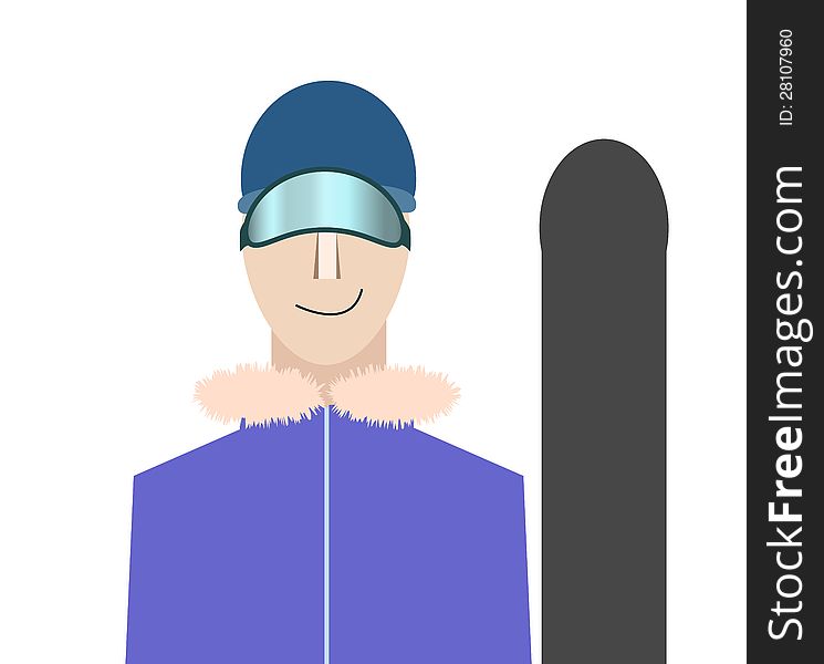 Ski Man in Blue Coat Graphic Vector For Winter Season