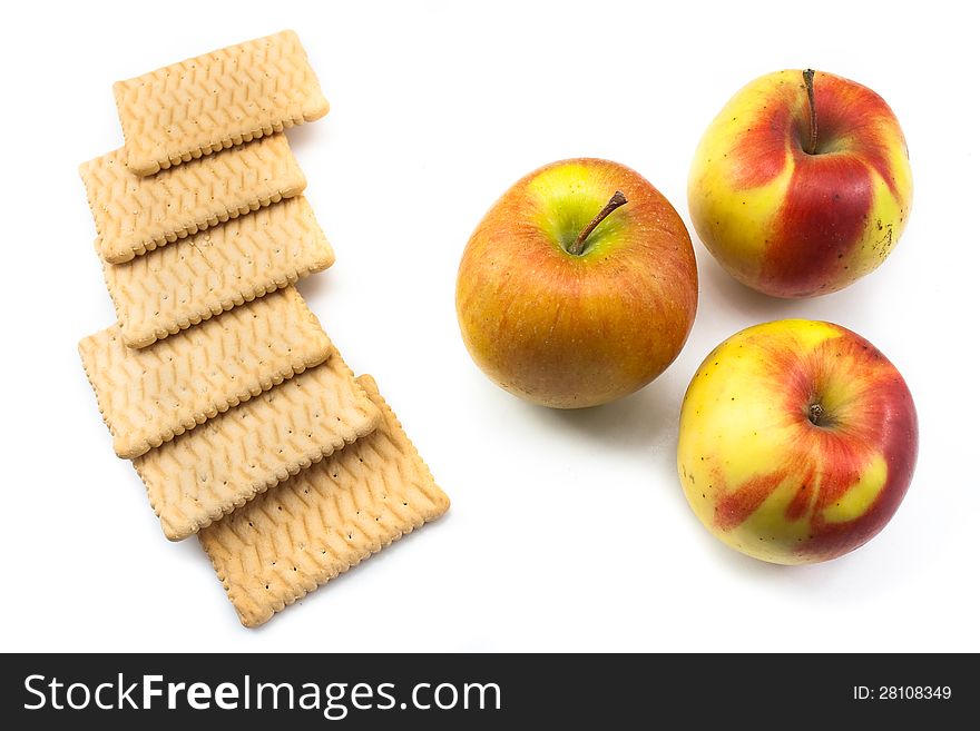 Fresh crackers with three apples for baby meal. Fresh crackers with three apples for baby meal