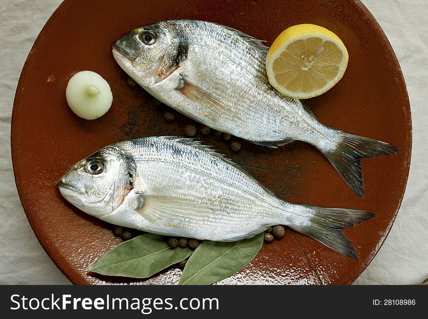 Two Gilthead On Ceramic Plate