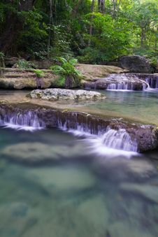 Deep Forest Waterfall &x28;Erawan Waterfall&x29; Royalty Free Stock Images