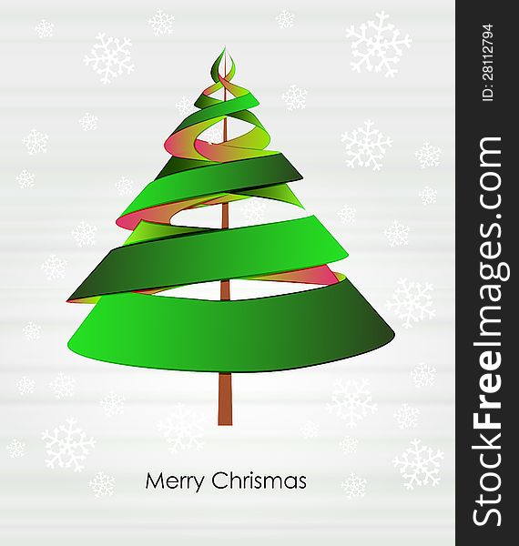 Green triangle tree design with snowfall