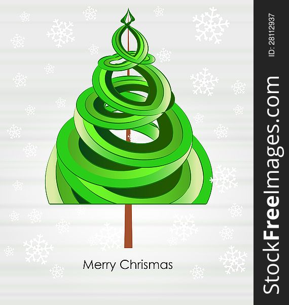 Green tree shape swirl with snowfall bright vector illustration