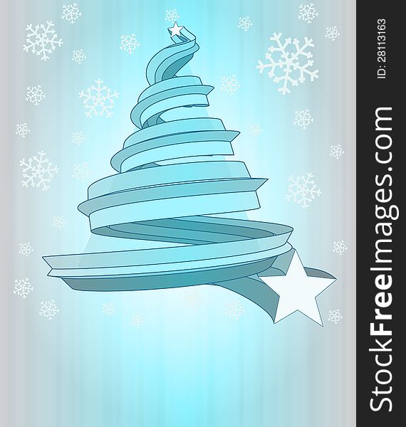 Cool blue christmas tree shape at snowfall