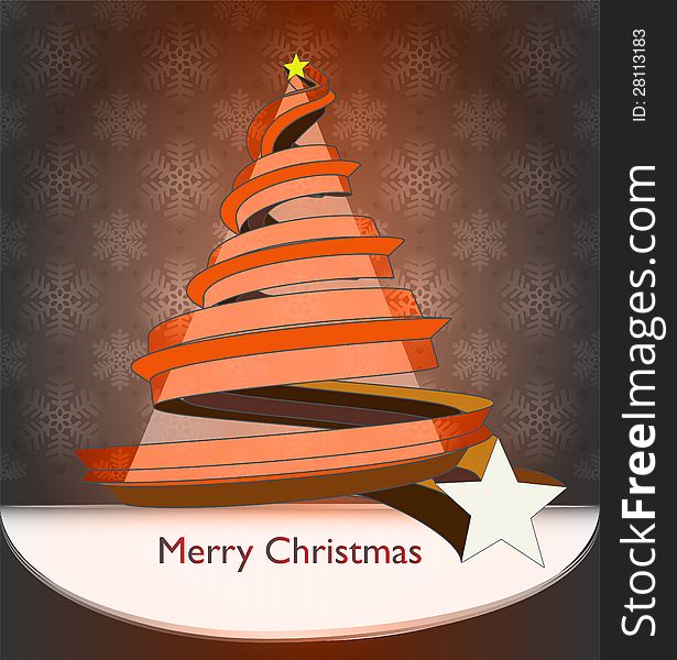 Orange Ribbon Around Christmas Tree Snow Pattern