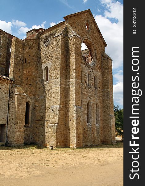 View of a the abandoned Cistercian abbey of San Galgano, one of the most beautiful. View of a the abandoned Cistercian abbey of San Galgano, one of the most beautiful