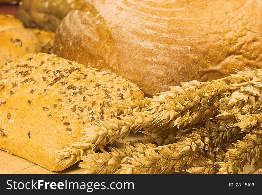 Background with bread and wholemeal pastry