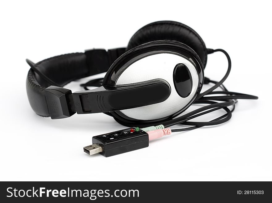 Headphone of computer on white background