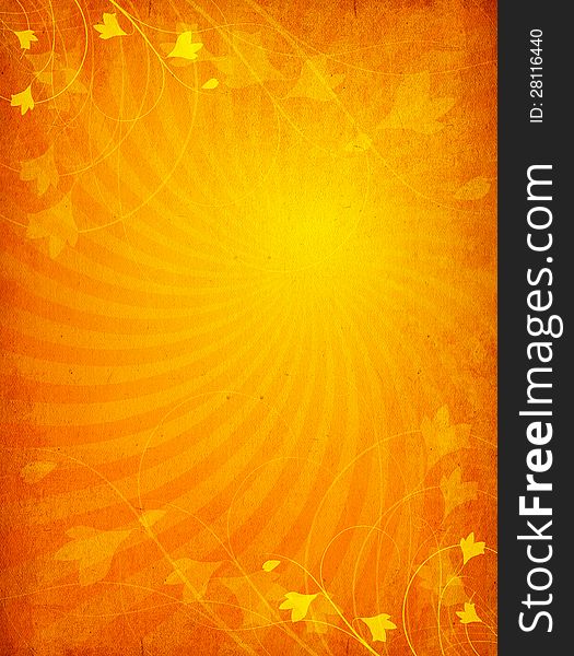 A orange colored grunge background with elegant designs. A orange colored grunge background with elegant designs