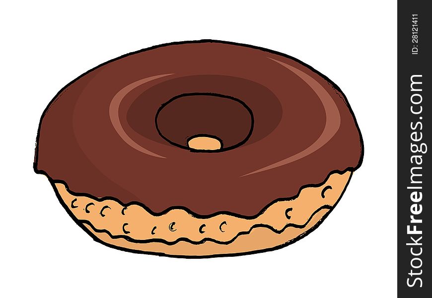 Hand drawn,  illustration of a donut