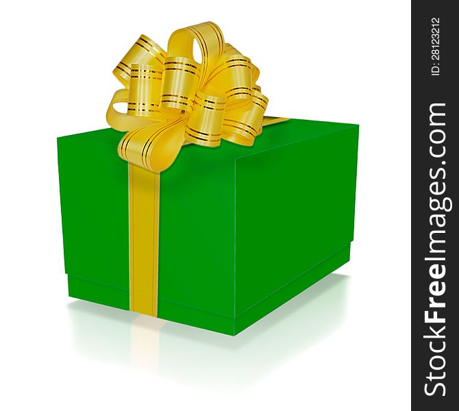 Green gift box with gold ribbon