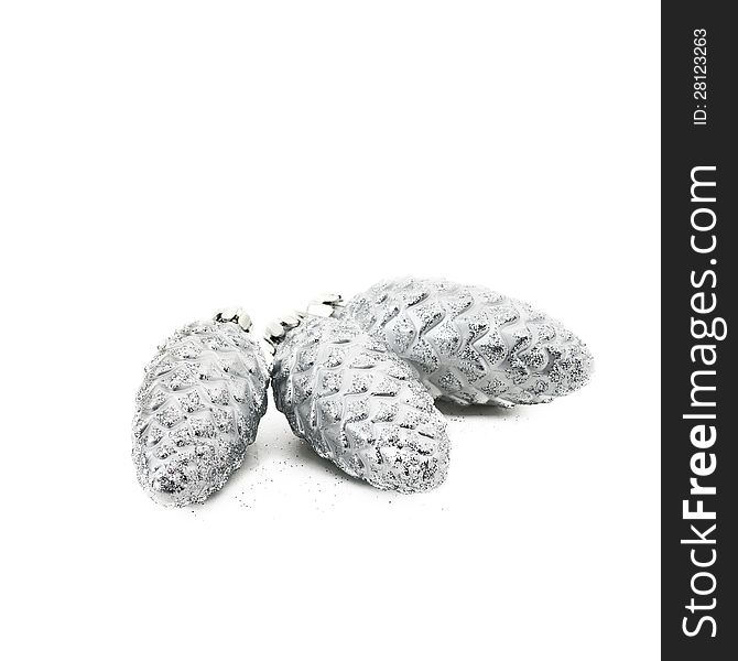 Three Silver Christmas Pine Cones Decoration