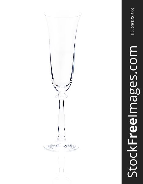 Empty elegant crystal wineglass with reflection, isolated. Empty elegant crystal wineglass with reflection, isolated