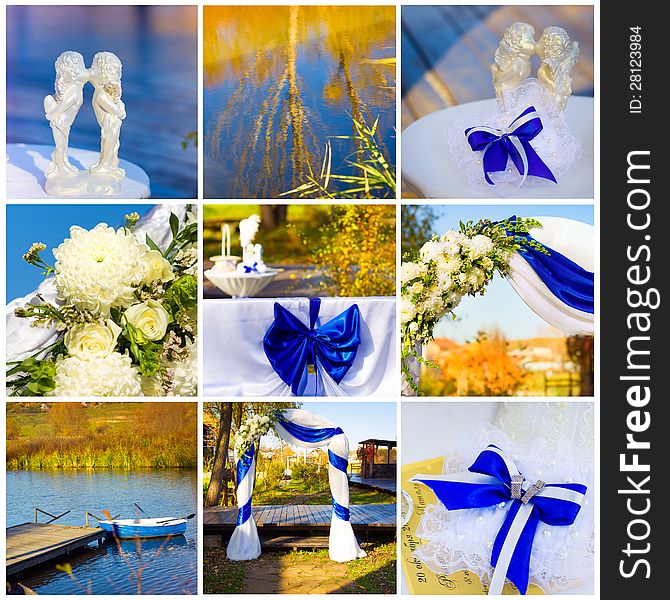 Wedding collage in blue and yellow colors