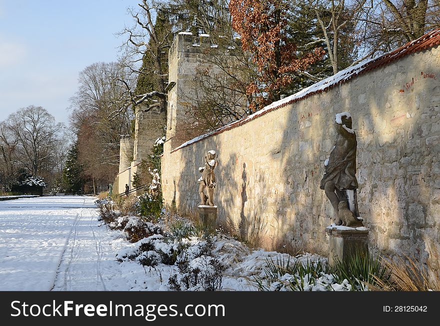 City wall city with garden in the winter coburg bavaria germany