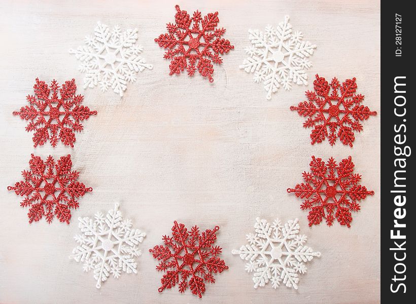 Christmas Decoration Over White Wooden Background