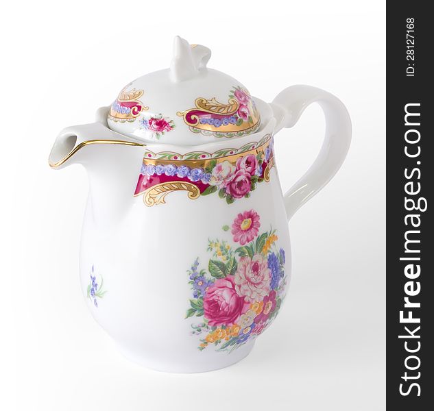 Ceramic coffee pot with a flower decoration