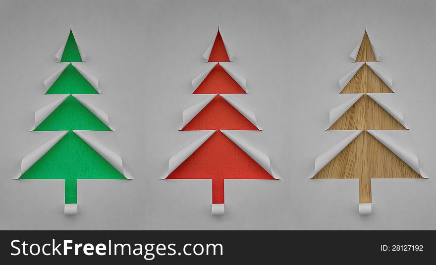 Three Christmas trees made of paper for design