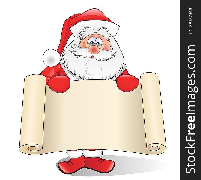 Santa Claus with a scroll on a white background