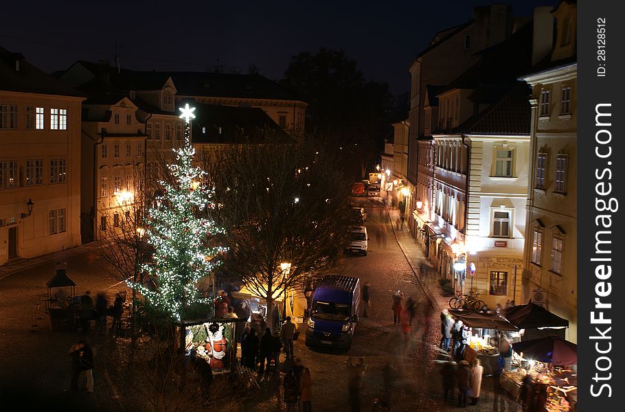 Christmas Market in Night Prague - Czech Republic. Christmas Market in Night Prague - Czech Republic