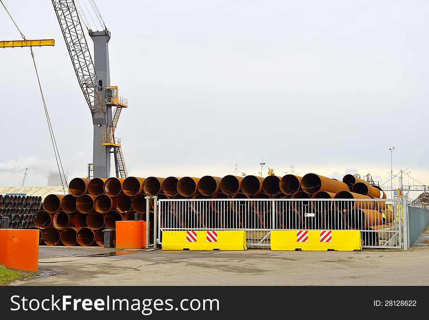 Industrial steel pipes at warehouse
