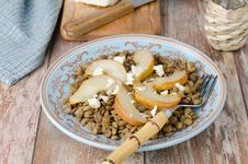 Lentil Salad With Caramelized Pears Royalty Free Stock Photography