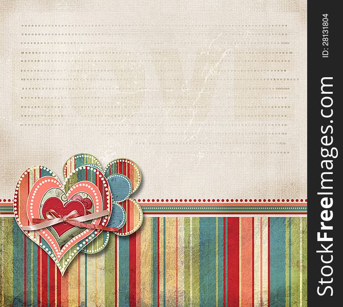 Retro scrapbooking valentine backgroundwith hearts and area for text. Retro scrapbooking valentine backgroundwith hearts and area for text