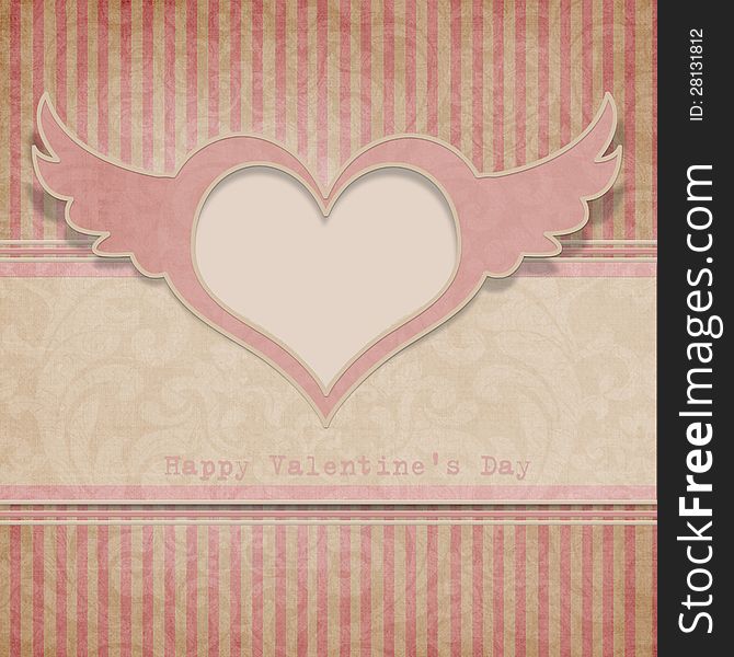 Vintage Valentine's day background with winged heart. Vintage Valentine's day background with winged heart