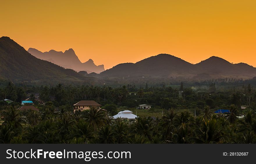 Landscape of the valleys after sunset. Landscape of the valleys after sunset