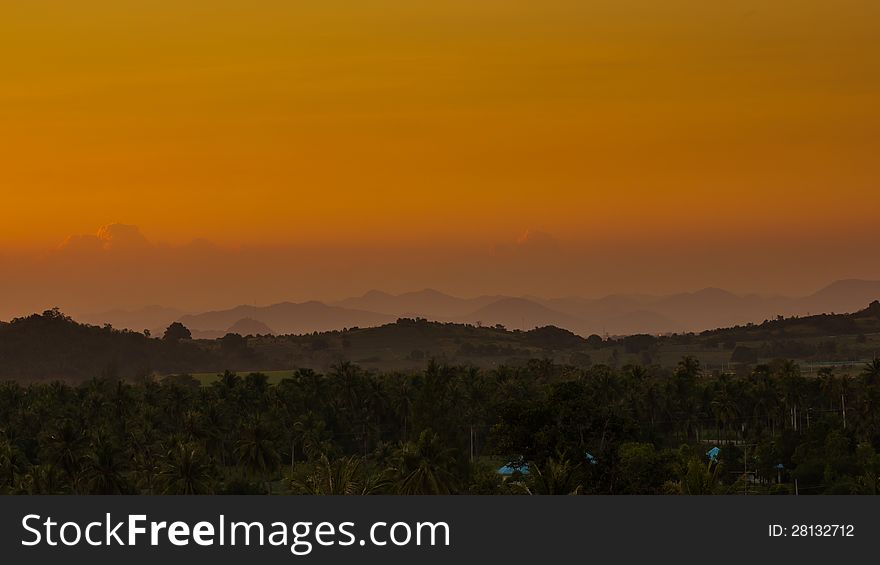 Landscape of the valleys after sunset. Landscape of the valleys after sunset