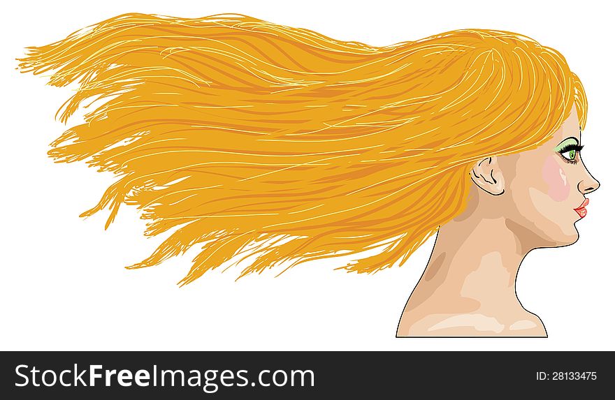 Illustration of side-view portrait of girl with long blond hair. Illustration of side-view portrait of girl with long blond hair.