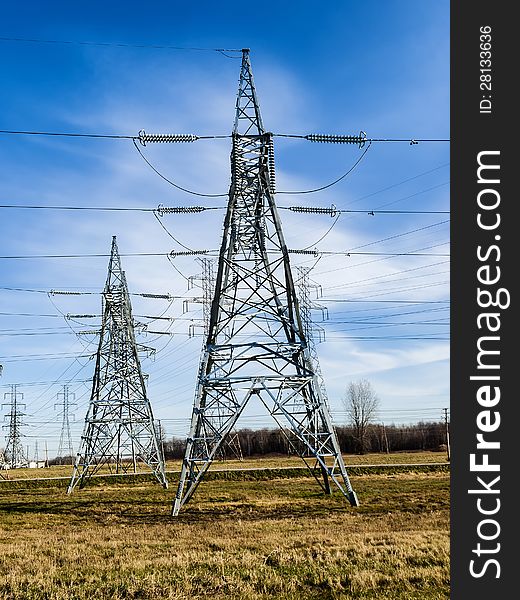 Electrical tower near a power plan