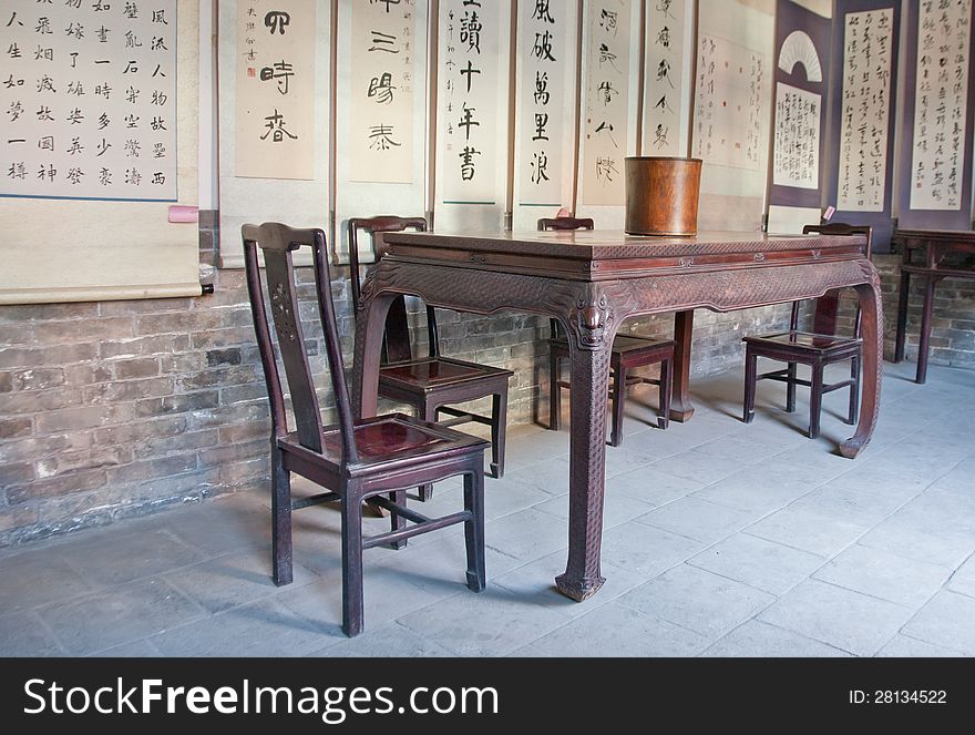 Asian-styled wooden table and chair in China. Asian-styled wooden table and chair in China