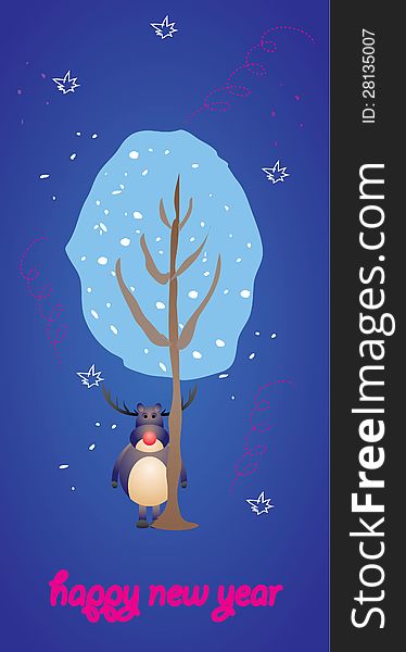 Happy New Year Flyer Decorated with winter tree at night