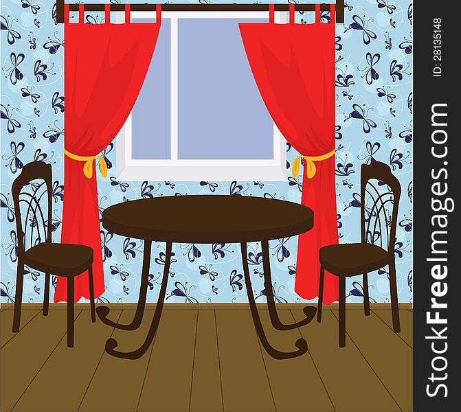 Vector illustration of interior with table and chairs